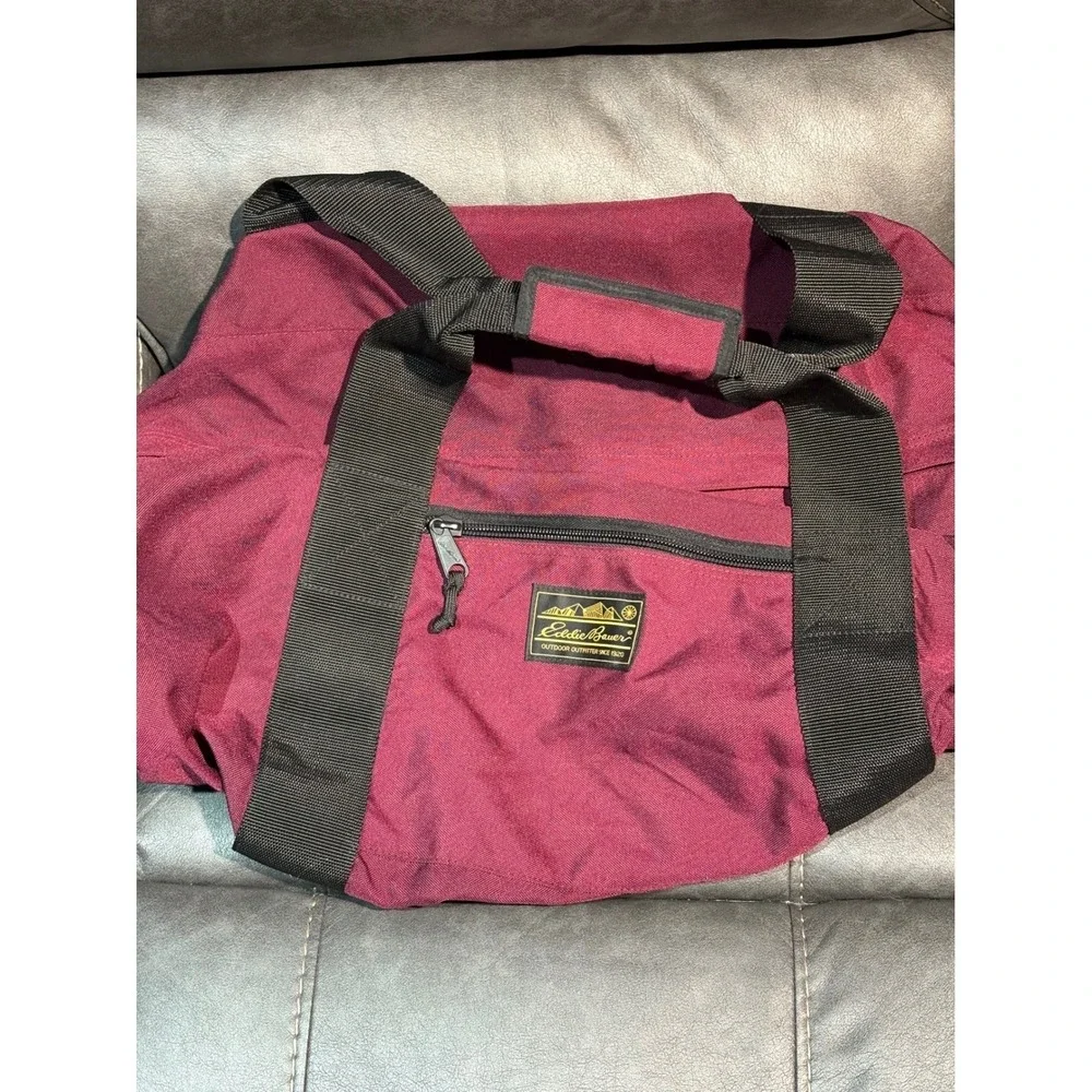 Vintage Eddie Bauer Maroon Burgundy Nylon Duffel Bag Outdoor Gear Made In USA